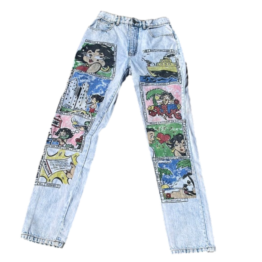 RARE Vintage 80's Dakota Blue Lou Lou Comic Strip Light Wash Denim Jeans size 7